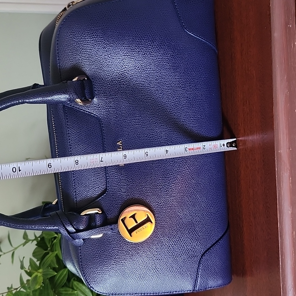 Furla Blue Satchel with Structured Design and Gold Accents